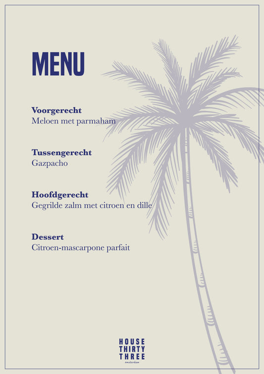 PDF menu design 'Meet Me Under The Palms'